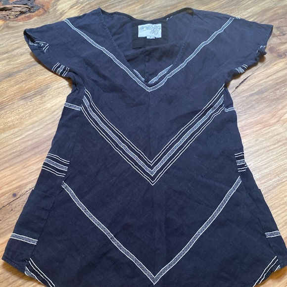 Ace and Jig linen cotton blend top black pockets ❤️ v neck lightweight size S - Picture 2 of 6